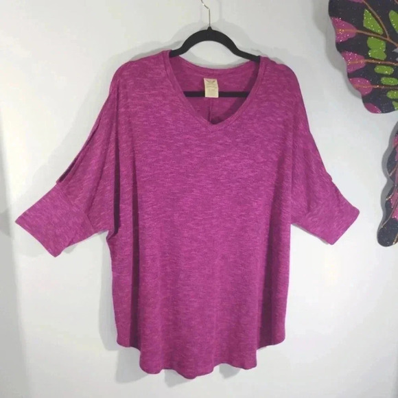 Faded Glory Top 3/4 Sleeve Cold Shoulder Lightweight Sweater Purple Pink 1x - Picture 14 of 14
